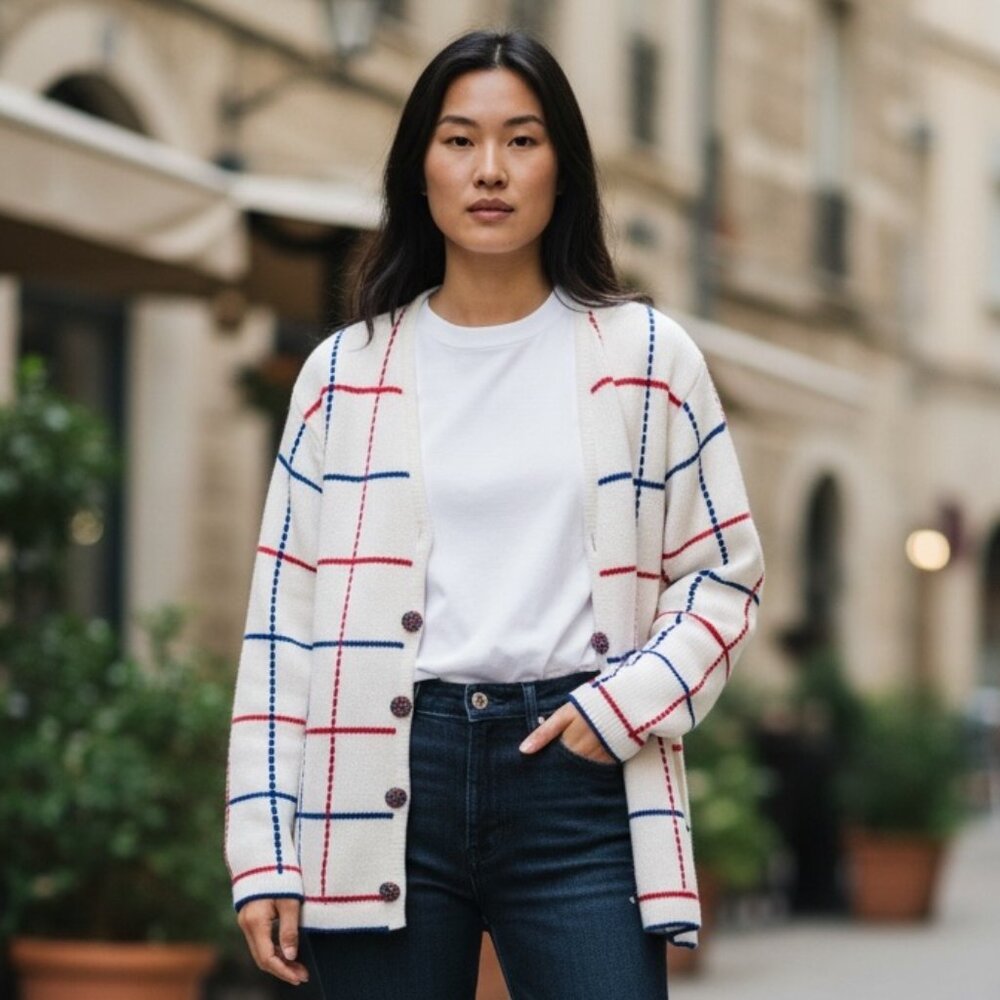 1970s Vintage Fashion’elle Sweater Women’s Large | Red White Blue | British Hong